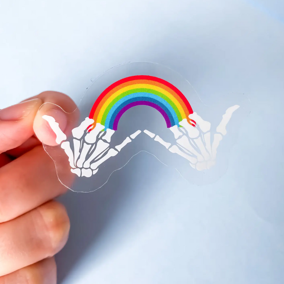 Rainbow Skull Hands Clear Sticker