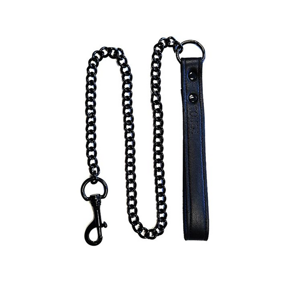 Black Chain Leash with Black Leather Handle