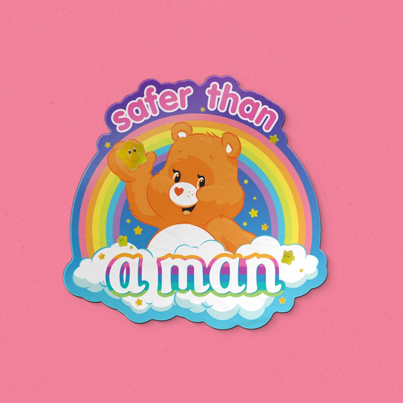 'Safer Than A Man' Care Bear Holographic Sticker