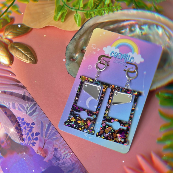 Rainbow Confetti Glitter Guillotine Earrings