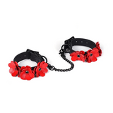 Red Leather Flower Cuffs