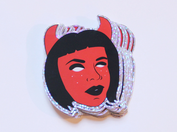 Glittery Devil Girl Vinyl Sticker