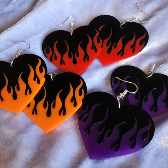 Flame Heart Earrings - Two Tone