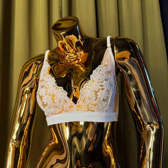 White Floral Embroidered Bralette