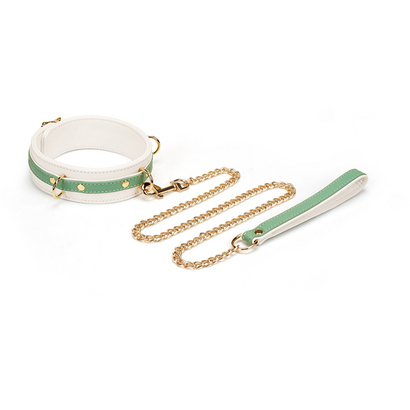 White & Green Fairy Leather Collar with Leash