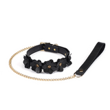 Black Leather Flowers Collar with Leash