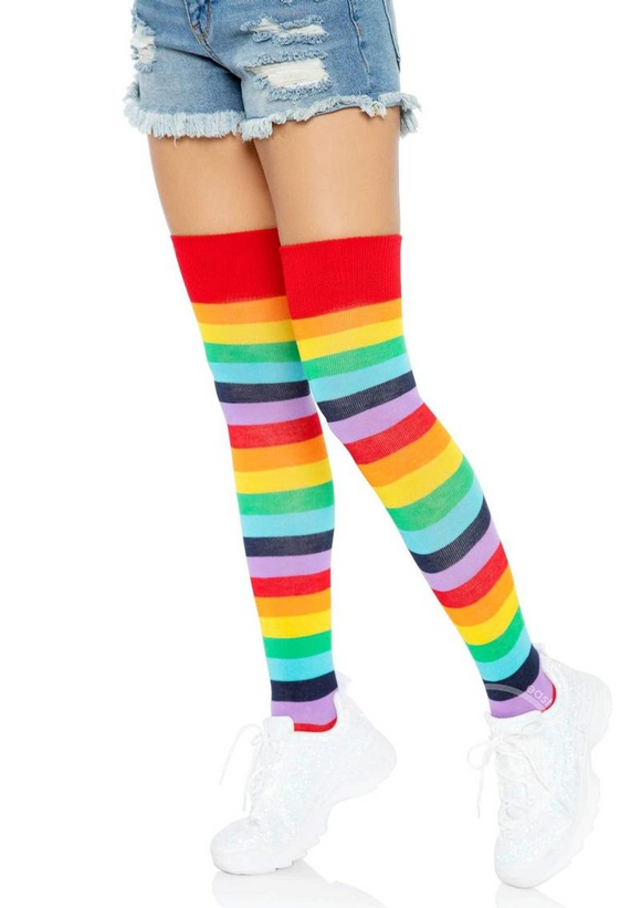 Rainbow Stripe Thigh High Socks