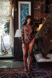Black & Nude Floral Stretch Mesh Longsleeve Bodysuit