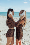Bow Mesh Long Sleeve Crop Top