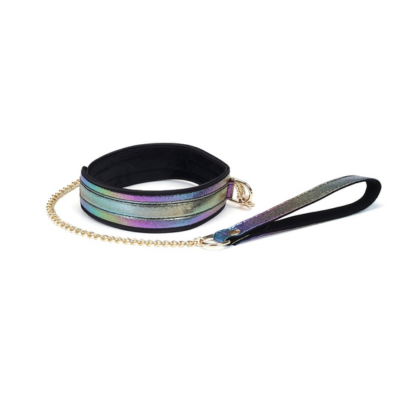 Vivid Rainbow Soft Bondage Collar & Leash w/Nipple Clamps