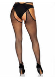 Scalloped Black Fishnet Strappy Suspender Tights