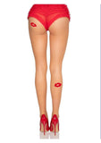 Spandex Sheer Nude Tights with Embroidered Kiss Accents