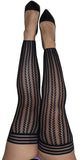Lindsay Footless Black Stripe Fishnet Thigh Highs by Kixies
