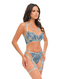 Emilia Blue Floral Embroidered 2 pc Set with Attached Garters