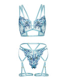 Emilia Blue Floral Embroidered 2 pc Set with Attached Garters