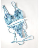 Emilia Blue Floral Embroidered 2 pc Set with Attached Garters