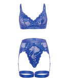 Delphi Cobalt Blue Lace 2 pc Set with Attached Garter