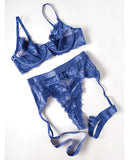 Delphi Cobalt Blue Lace 2 pc Set with Attached Garter