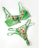 Cheri Neon Green with Cherries Embroidered Set