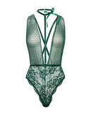 Lucy Green Lace & Mesh Teddy with Removable Harness