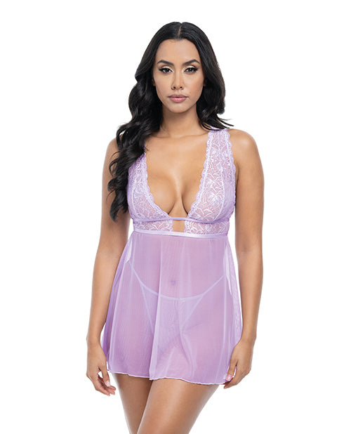 Stassi Lace & Mesh Lavender Babydoll with G-String
