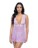 Stassi Lace & Mesh Lavender Babydoll with G-String