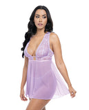 Stassi Lace & Mesh Lavender Babydoll with G-String