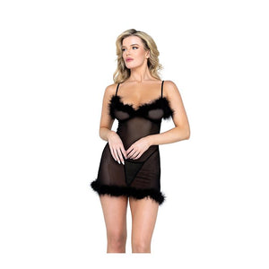 Afterhours Black Maribou & Mesh Chemise