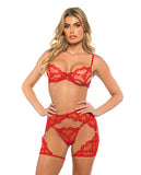 Baroque Red Heart Embroidered Lace 3 Piece Chaps Set