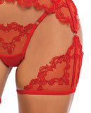 Baroque Red Heart Embroidered Lace 3 Piece Chaps Set