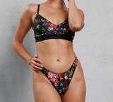 Black Floral Lace Underwire Bustier and Thong Set (3X Remaining)