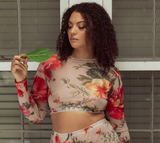 Summer Floral Mesh Long Sleeve Crop