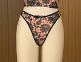 Black & Nude Floral Stretch Mesh Thong