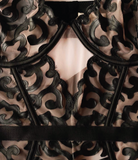 Faux Leather Scroll Embroidered Bralette