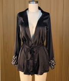 Faux Leather Scroll Embroidered Robe