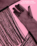 Black Fringe Gloves - Black 24" Fringe + Pearl Gloves