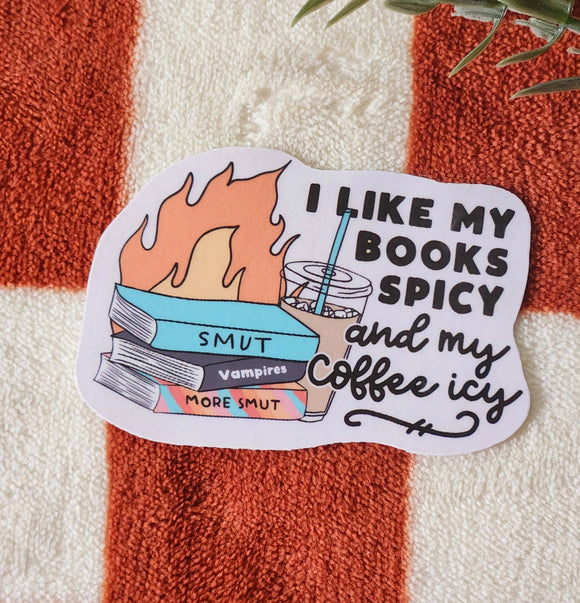 'Books Spicy, Coffee Icy' Sticker