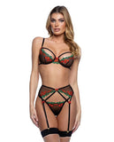 Cherry Delight Embroidered Lace and Mesh Underwire Bra w/Garter & G-String Set