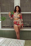 Summer Floral Mesh Long Sleeve Crop