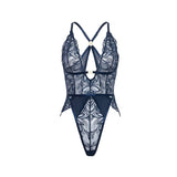 Davina V-Plunge Embroidered Navy Teddy