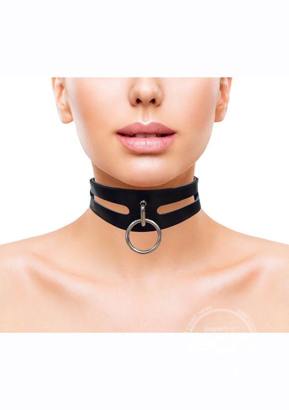 Rouge Black Split Leather Collar with O-Ring