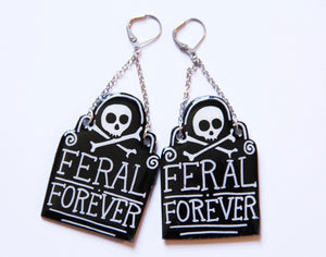 'Feral Forever' Headstone Resin Coated Earrings