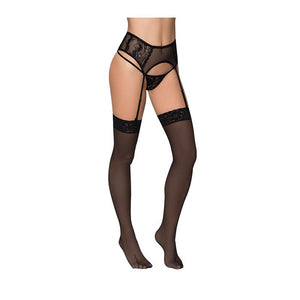 High Waisted Black Sheer Mesh Garter Belt