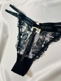 Strappy Black Embroidered G-String