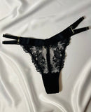Strappy Black Embroidered G-String