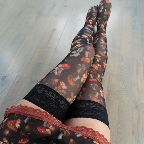 Mystical Mushrooms Printed Stay Up Stockings