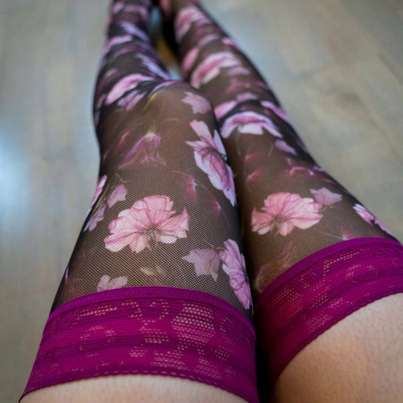 Floral Fantasy Printed Stay Up Stockings