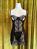 Embroidered Black Cut Out Underwire Slip & G-String