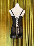 Embroidered Black Cut Out Underwire Slip & G-String