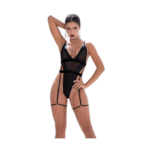 Shadow Panel Black Bodysuit with Attached Garters